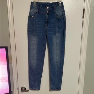 SHEIN High Rise Blue Jeans with Classic Tapered Fit